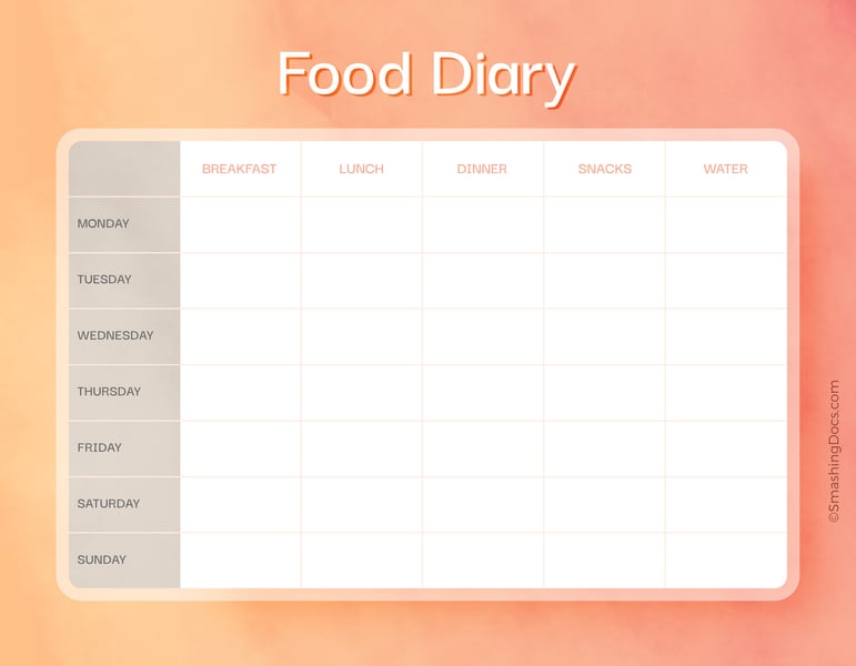 Free Red Hot Printable Food Diary Template - SmashingDocs.com