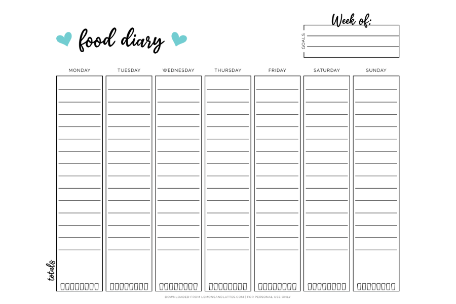 Cute Printable Food Diary Templates