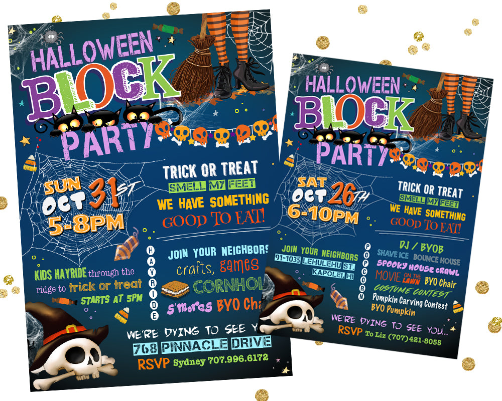 Childrens Halloween Block Party Invitation - Halloween Neighborhood Party  Invitations - Costume Party Flyer - Street Party Invite