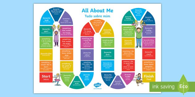All about Me Board Game English/Portuguese (teacher made)