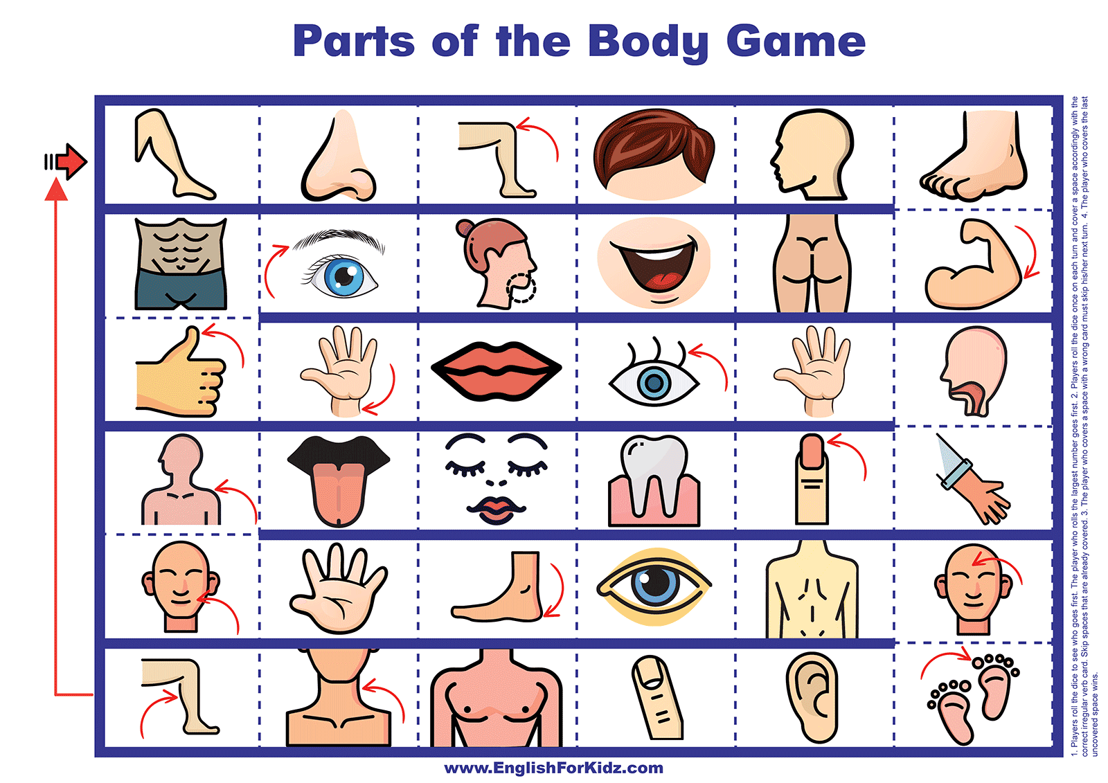 English for Kids Step by Step: Parts of the Body - Printable Board ...