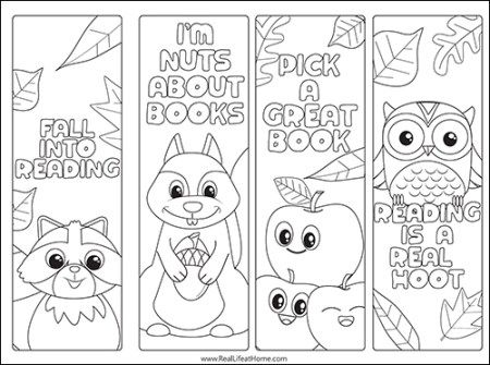 Cute Fall Bookmarks to Color for Kids (Free Printable)