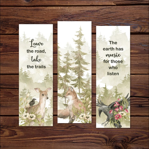 Nature Bookmarks Printable, Digital Watercolor Bookmark Set ...