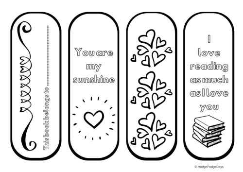 FREE Valentines Bookmark Colouring Printable - HodgePodgeDays