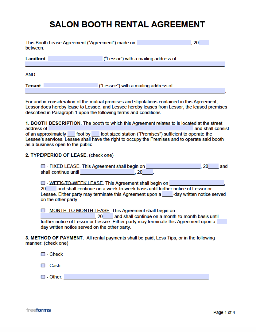 printable booth rental agreement