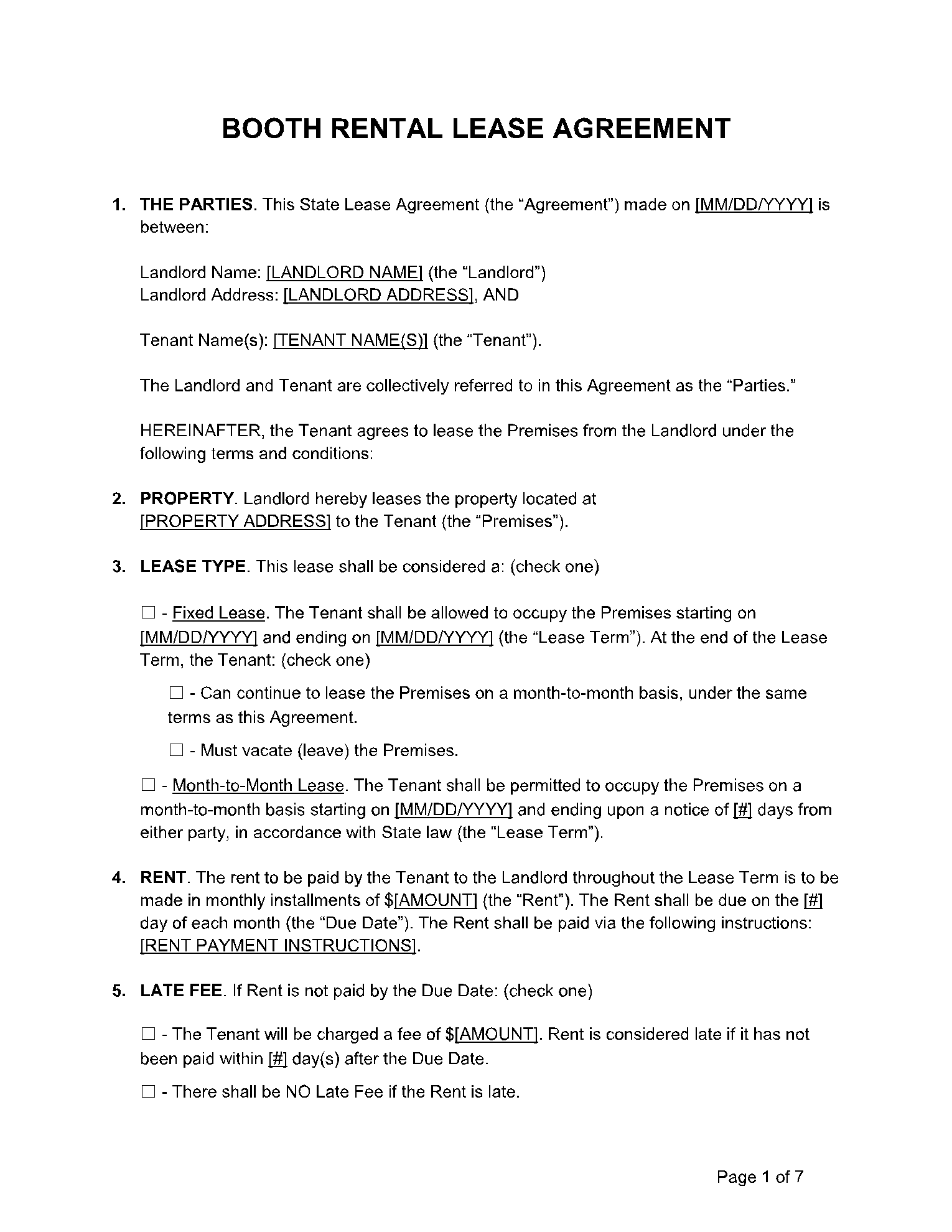 printable booth rental agreement