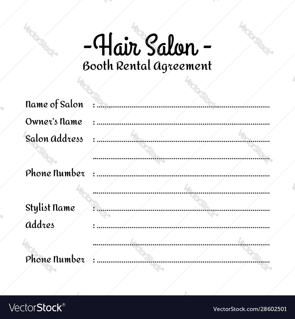 Hair salon booth rental agreement Royalty Free Vector Image