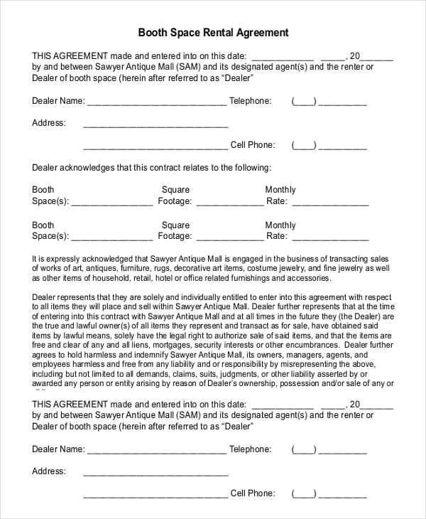 printable booth rental agreement