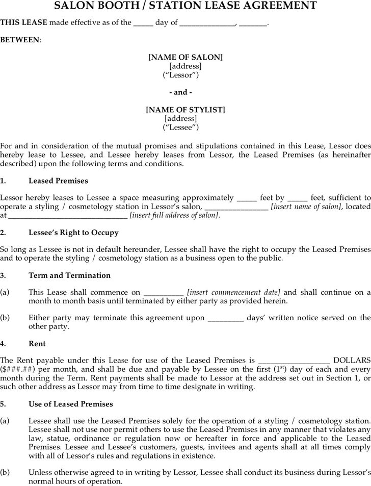 printable booth rental agreement