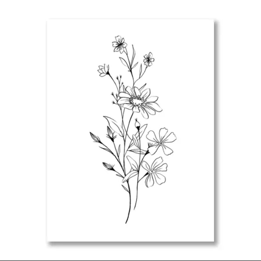 Black Botanical Flowers Canvas Art Print 2 A4 - OH SO KEL