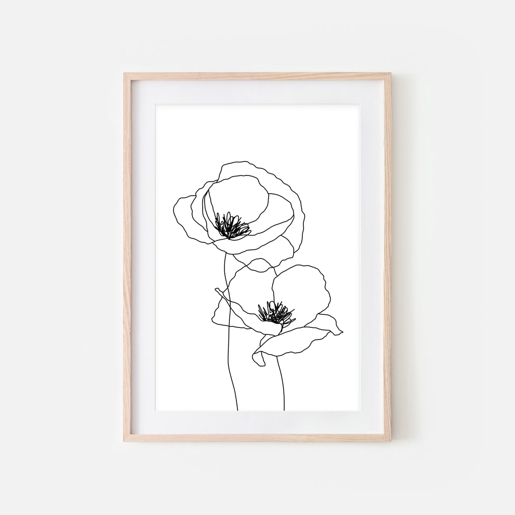 Two Poppy Flowers - Minimalist Line Art - Botanical Illustration ...