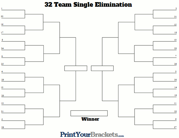 32 Team Seeded Single Elimination Bracket - Printable
