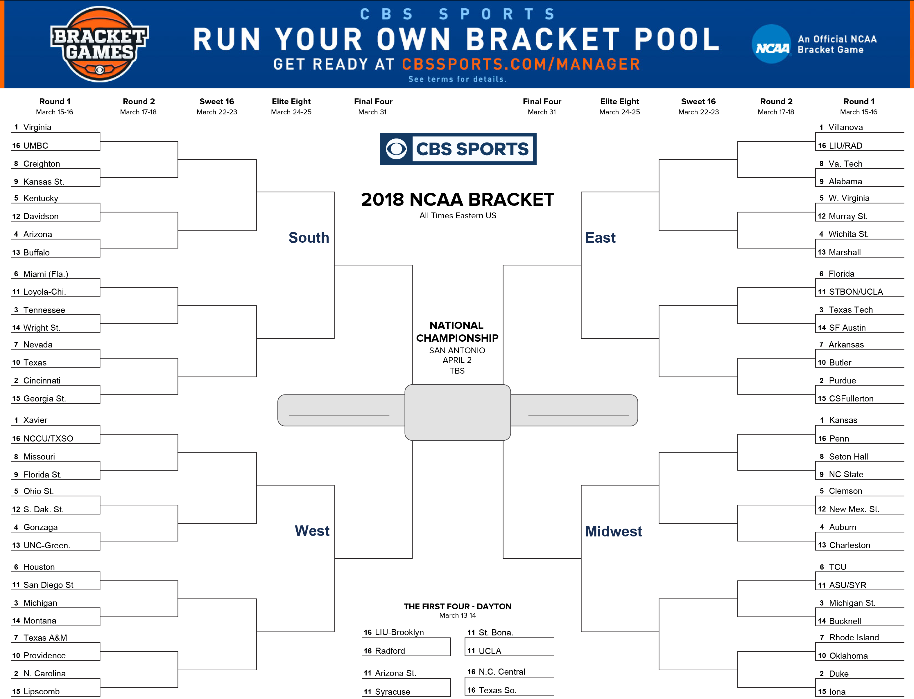 printable brackets for ncaa tournament