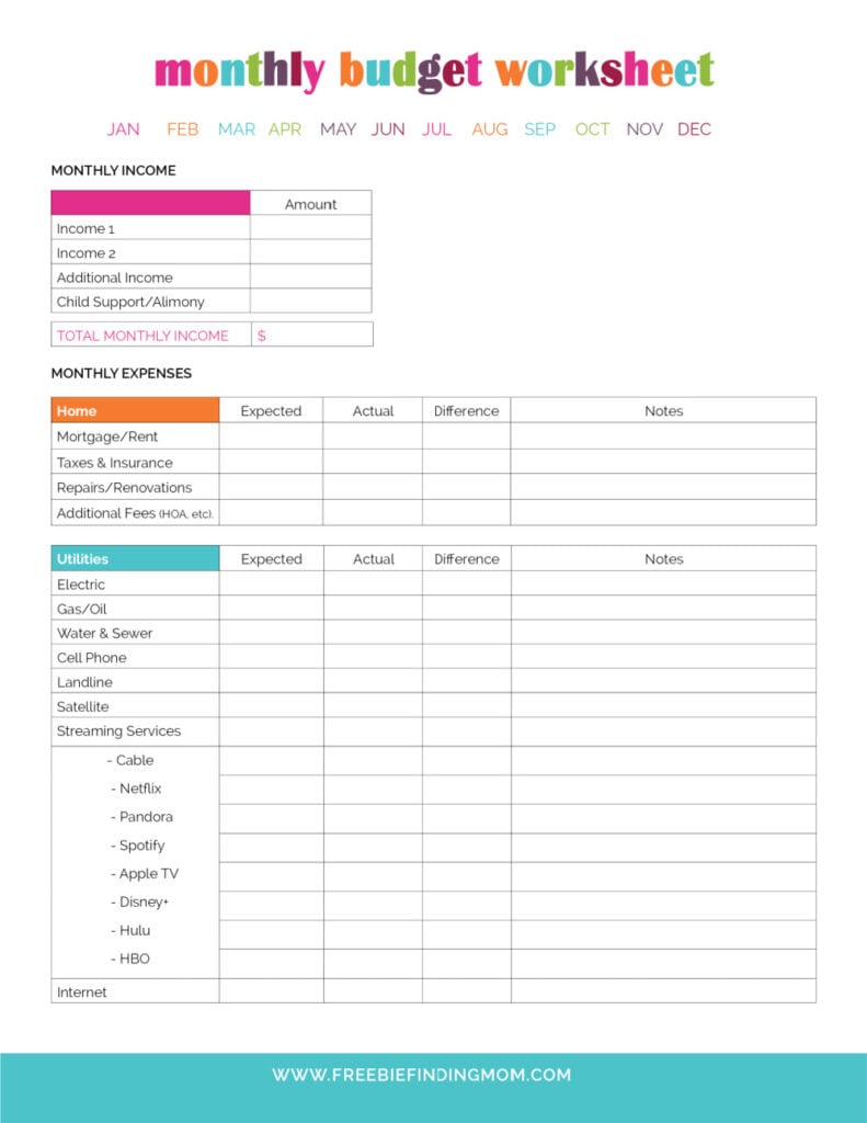 Printable Monthly Budget Planner Template - Freebie Finding Mom
