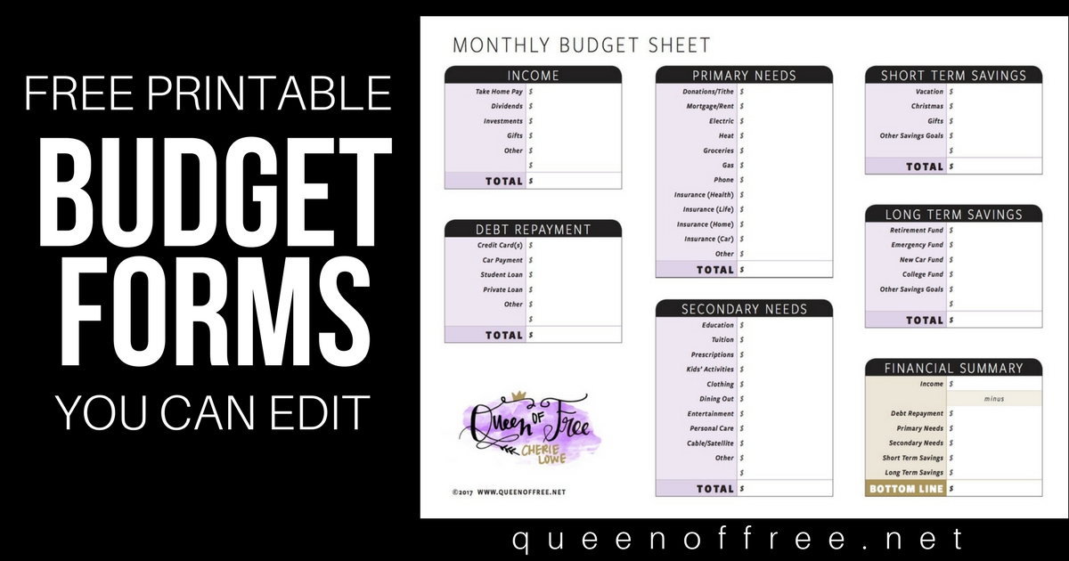 All New: FREE Printable Budget Forms You Can Edit - Queen of Free