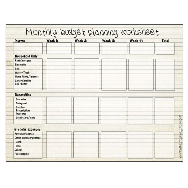 Printable Monthly Budget Planning Worksheet to Track Spending