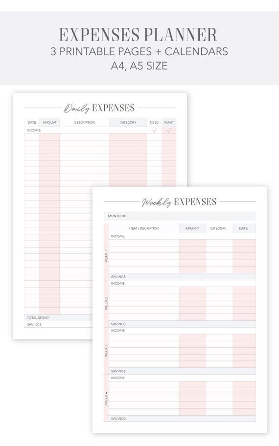 Expenses Planner Budget Planner Calendars 2018-2020 A4 A5  