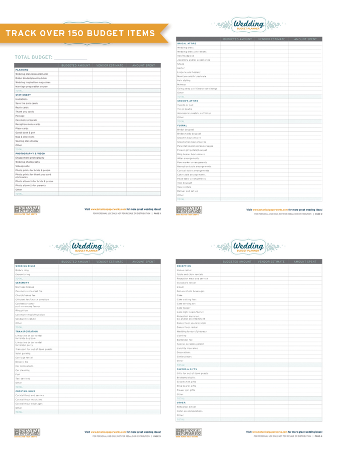 free printables} Wedding Budget Planner - Botanical PaperWorks