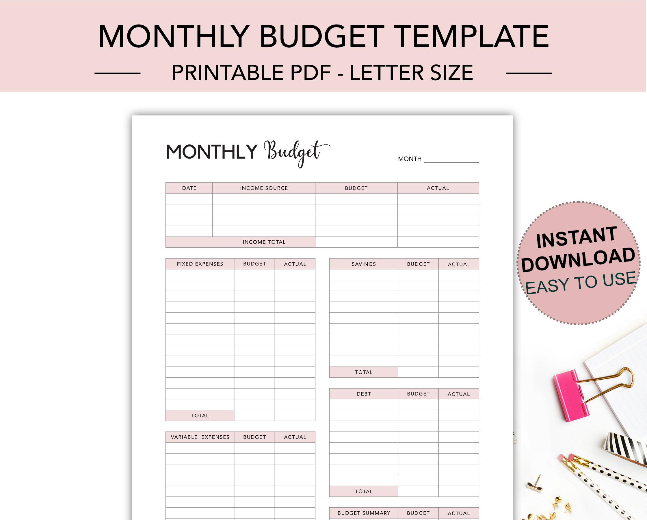 Monthly Budget Template, Budget Planner, Monthly Budget Printable ...