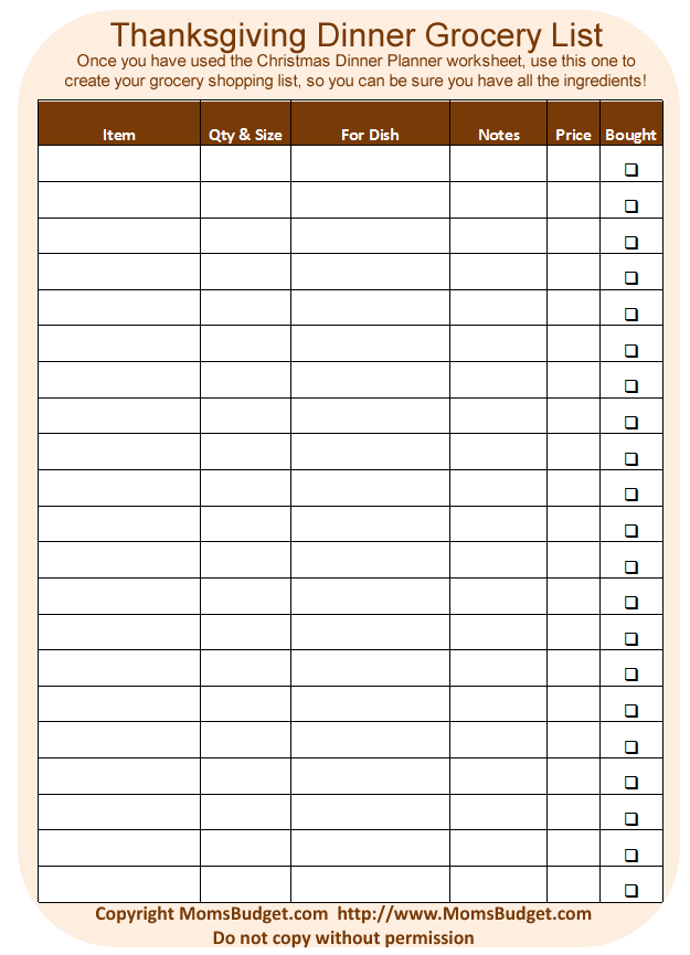 printable budget shopping list