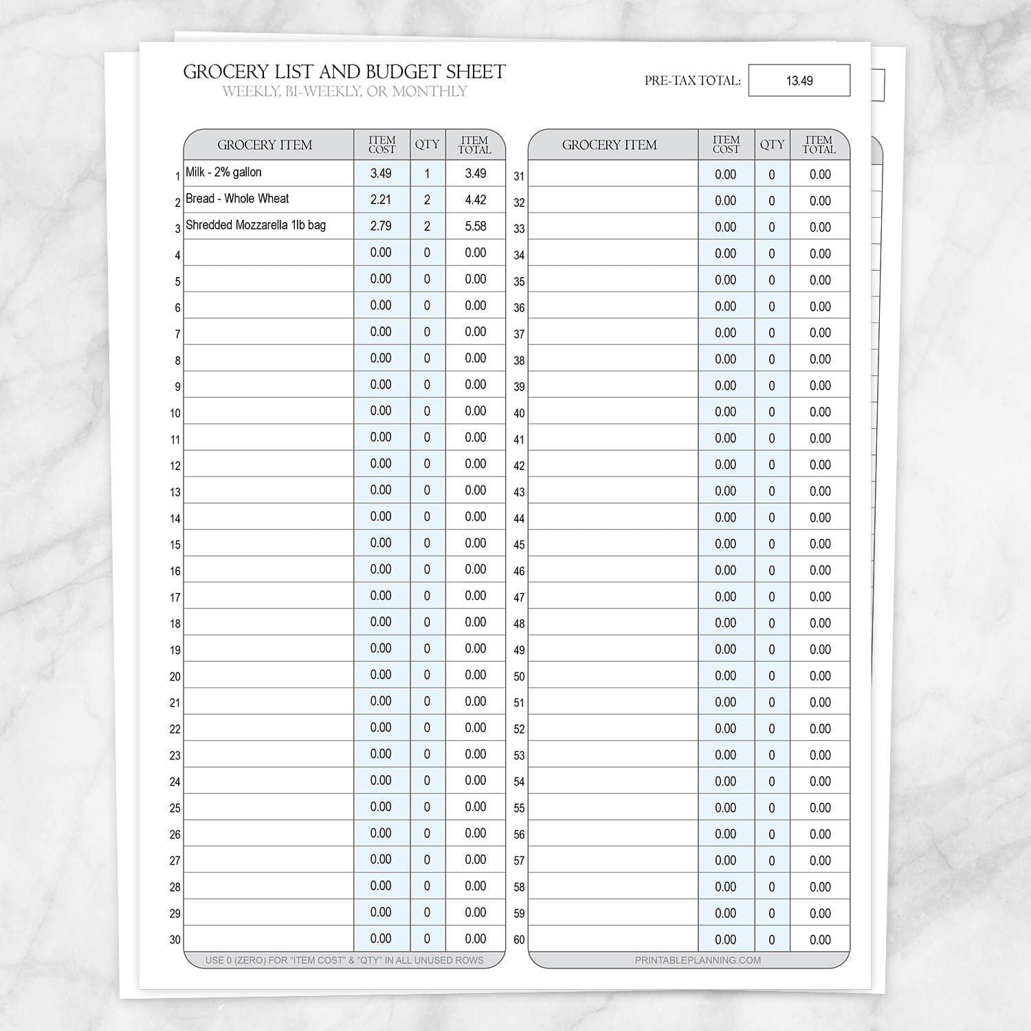 Grocery Budget List and Worksheet - Printable at Printable ...