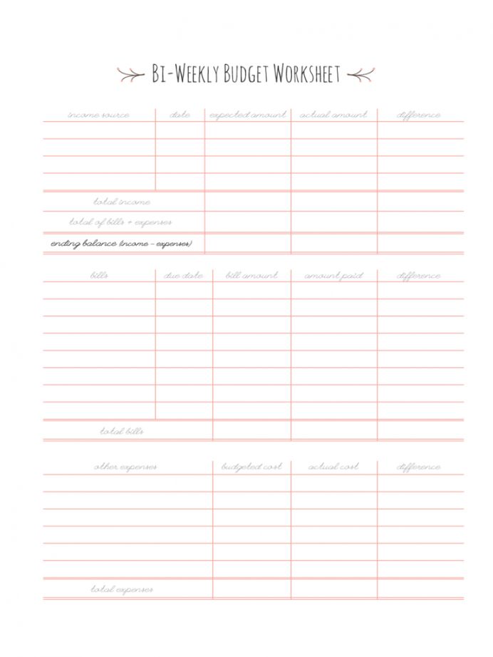 printable budget worksheet bi weekly