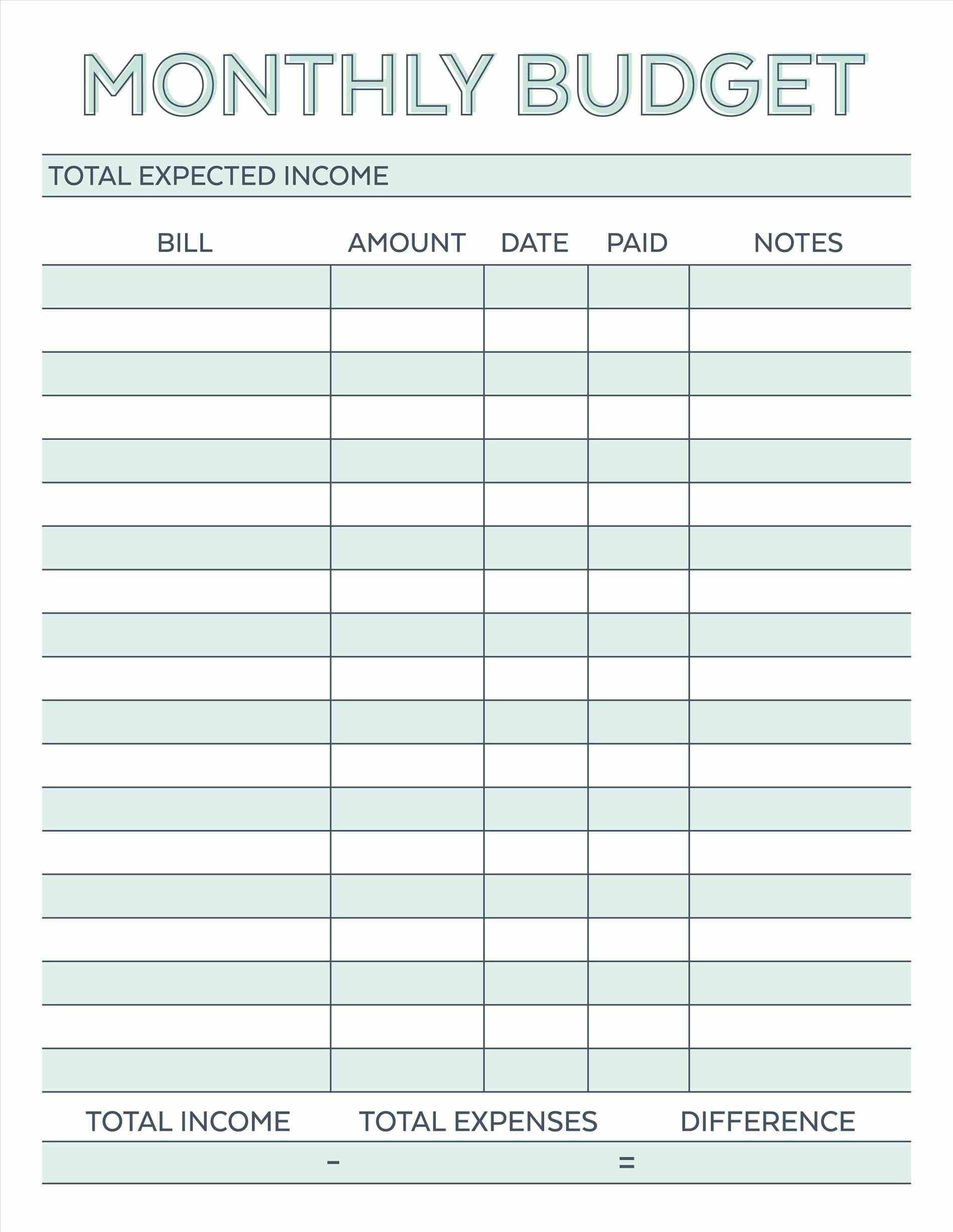 printable budget worksheet monthly