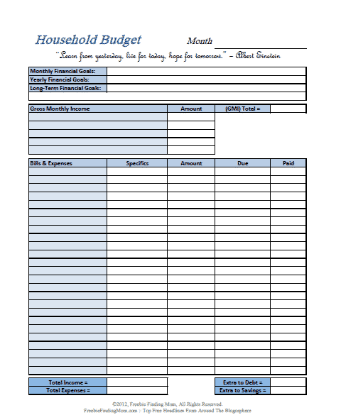 printable budget worksheet monthly