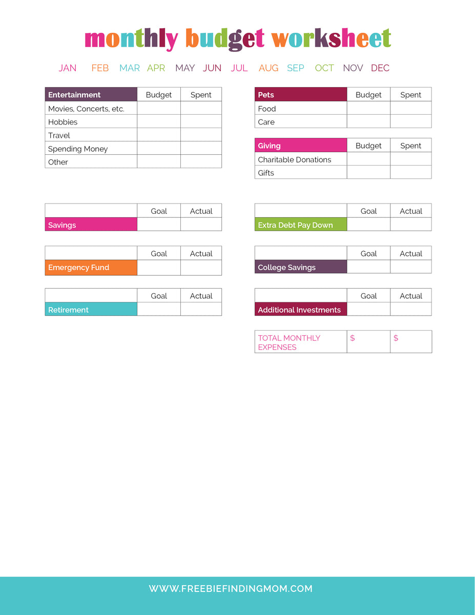 printable budget worksheet monthly