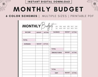 MONTHLY Budget Overview Template Printable, Budget Binder, Budget ...