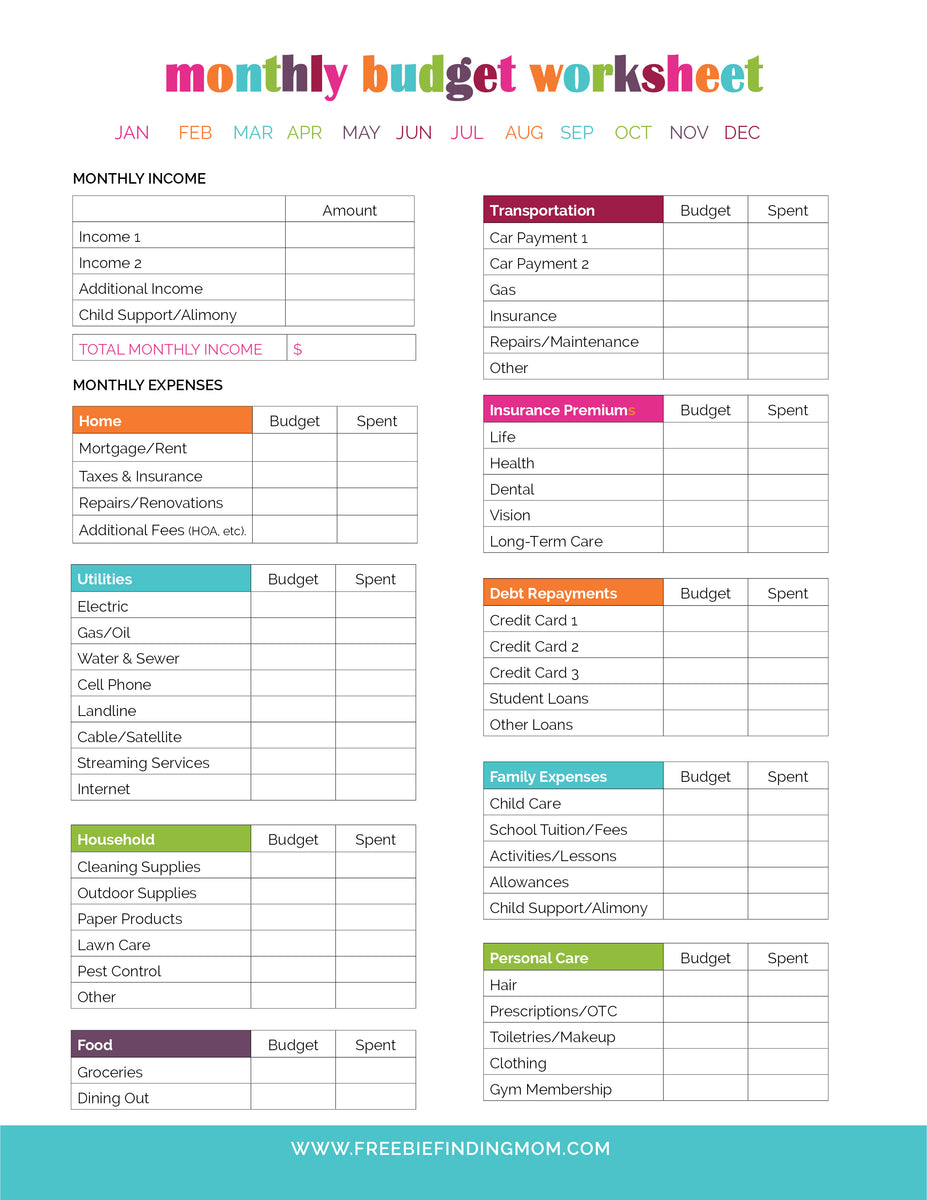 Monthly Budget Worksheets (2 Pages)