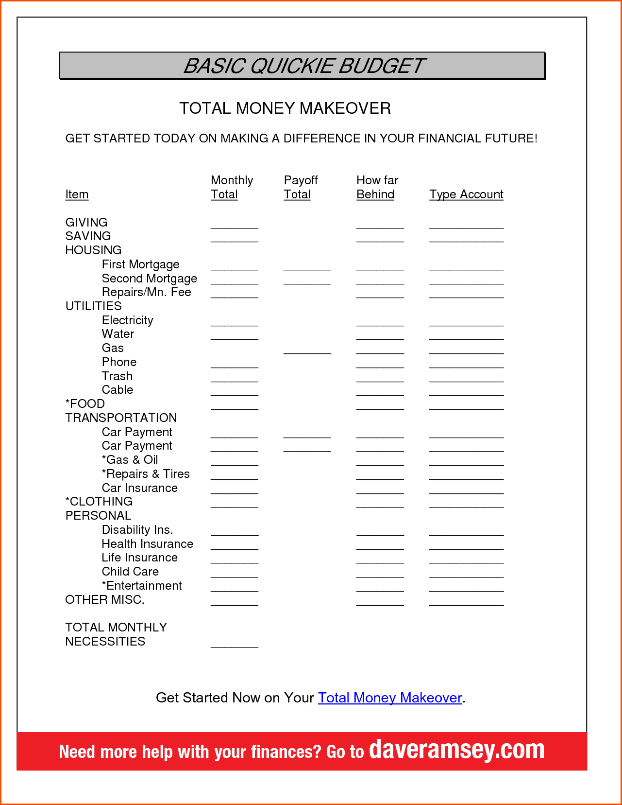 printable budget worksheets dave ramsey