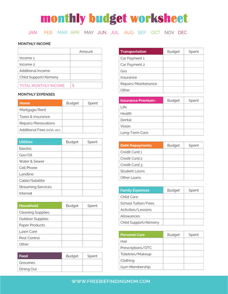 printable budget worksheets for students
