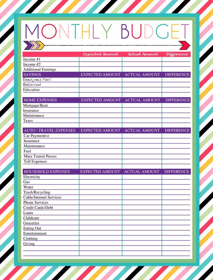 printable budget worksheets for students