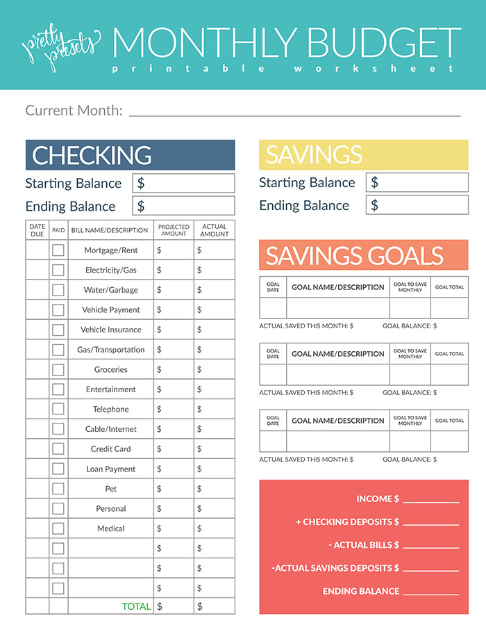 Free Printable Budget Worksheet and Budgeting Tips - Pretty ...