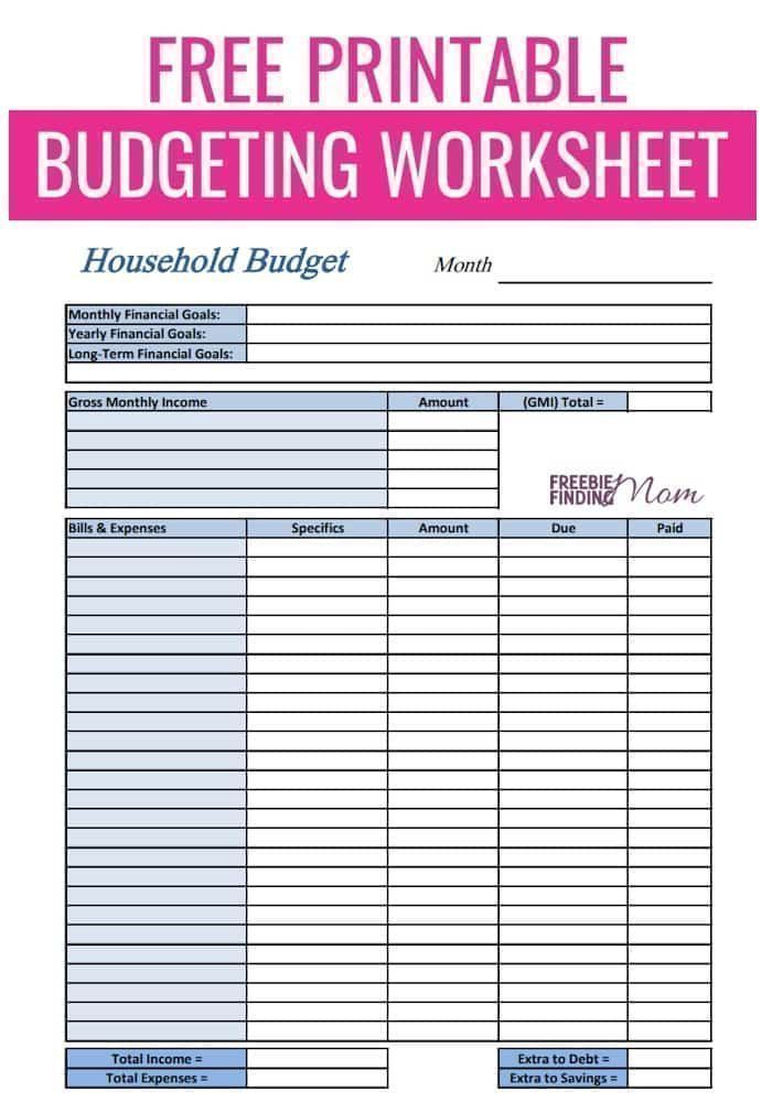 printable budget worksheets for students