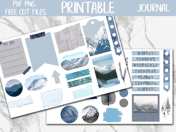 Mountains | Bullet Journal Printable Stickers, Diary Digital Stickers PNG,  Winter Journal Sticker Kit, Bujo Mountain Trip Planner Stickers