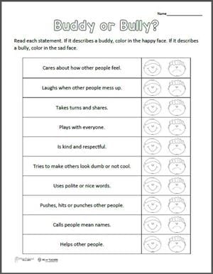 printable bullying activity worksheet