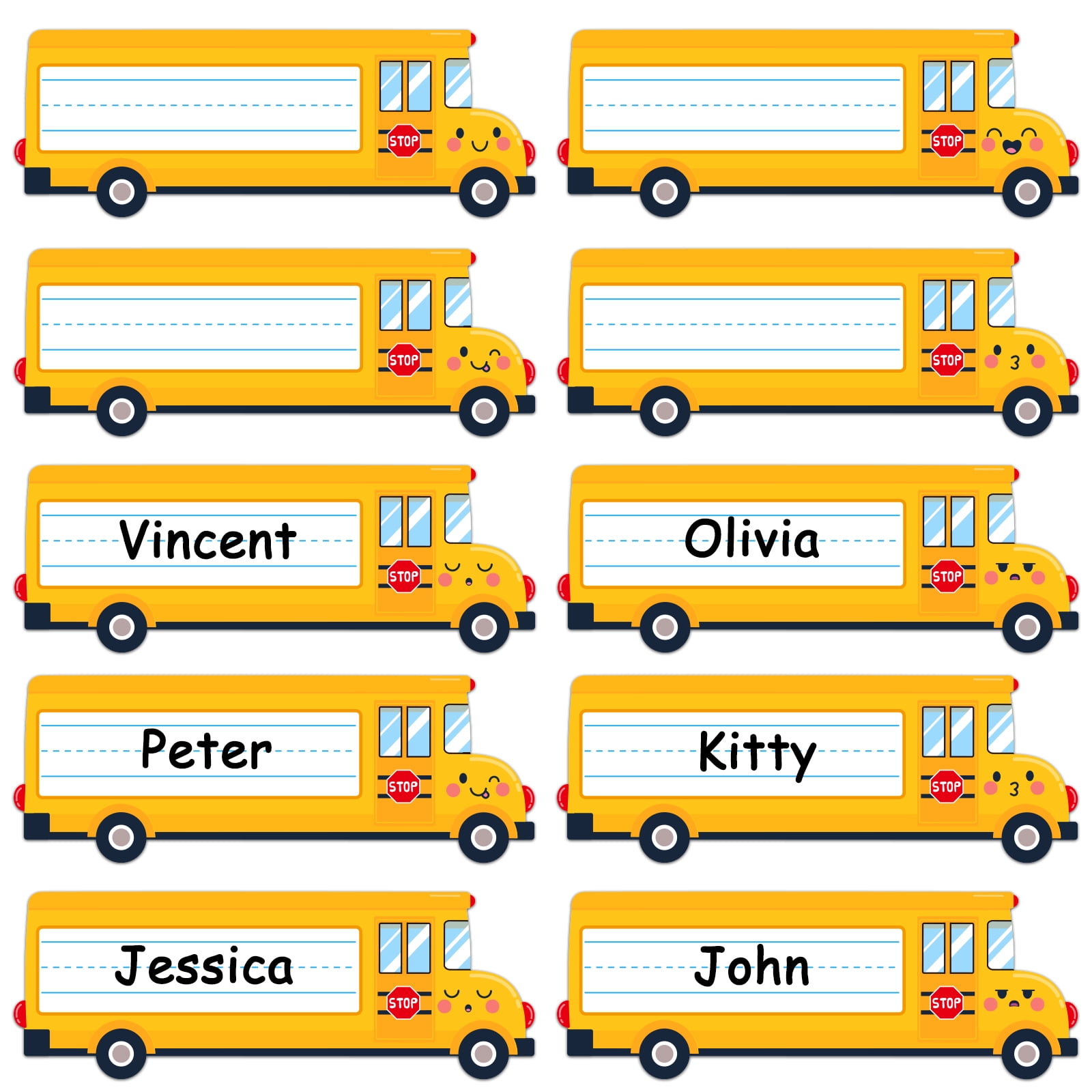 WhatSign Name Plates Tags For Classroom 36pcs Smile School Bus Student 