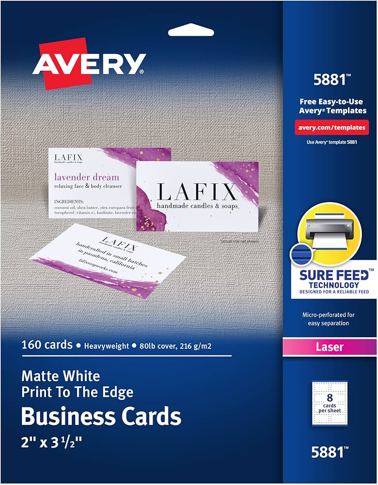 Avery 5881 Print-to-the-Edge Microperf Business Cards, Color Laser, 2 x 3  1/2, White (Pack of 160)