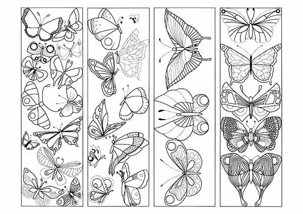 Butterfly Coloring, Printable Bookmarks, JPG/PDF Four Butterfly ...
