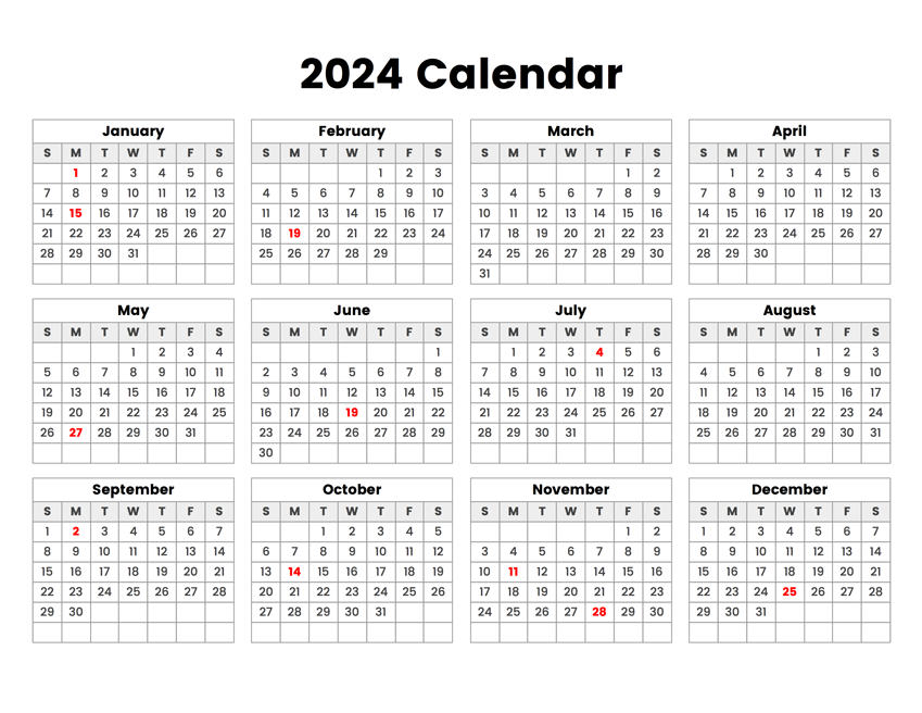 Printable Calendar 2024 - Simple &  Useful Printable Calendars