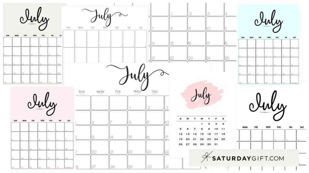 July 2024 Calendar - 20 Cute &  FREE Printables | SaturdayGift