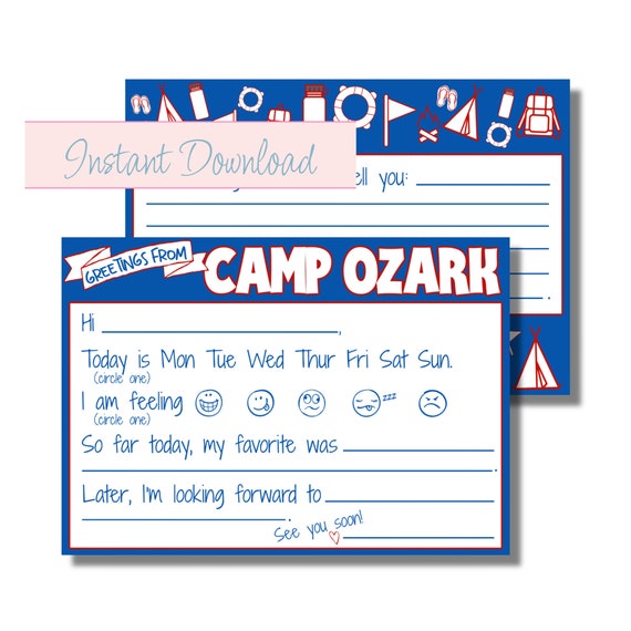 Camp Ozark Fill in the Blank Notecard, Camp Stationery, Kids ...