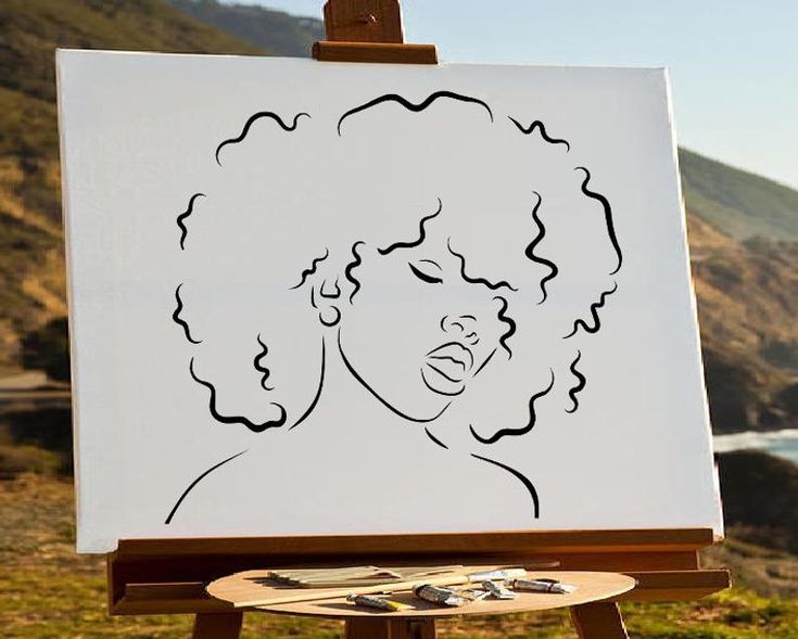 Afro Hair Woman Stencil Art, Paint &  Sip, Black Woman Printable ...