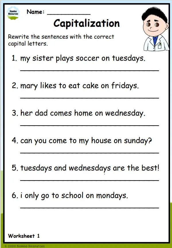 Grade 2 Capitalization Worksheets | Free Printables | English ...