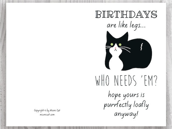 Funny Birthday Cards, Tuxedo Cat Birthday Printable Cards, Digital ...
