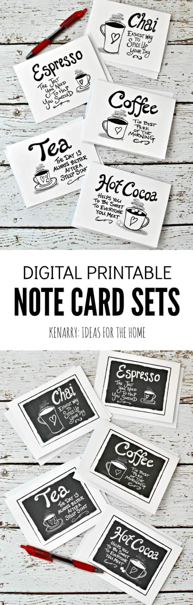 Coffee Note Cards: Digital Printable Stationery Sets