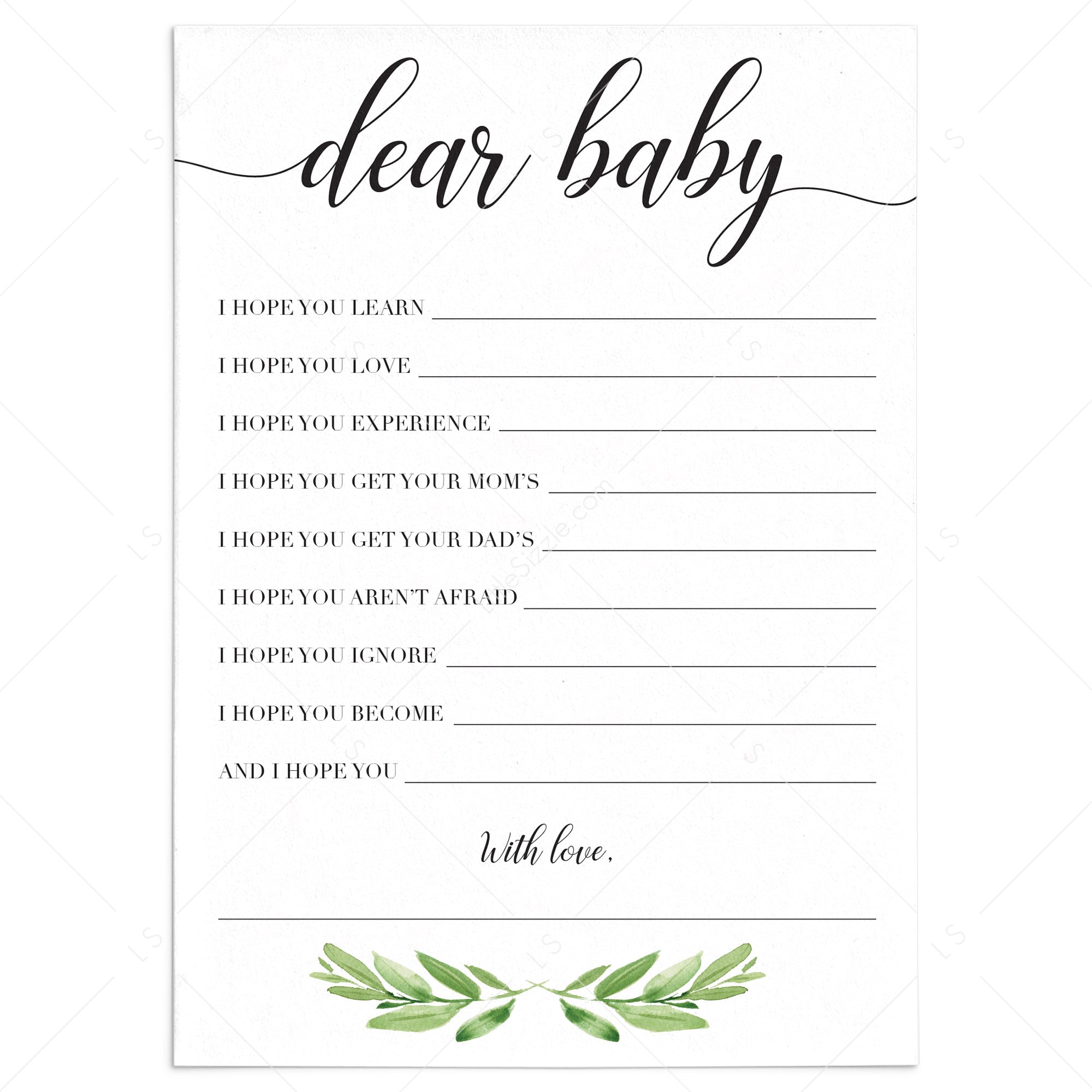 Wishes for Baby Cards for greenery baby shower | Printable &  Virtual