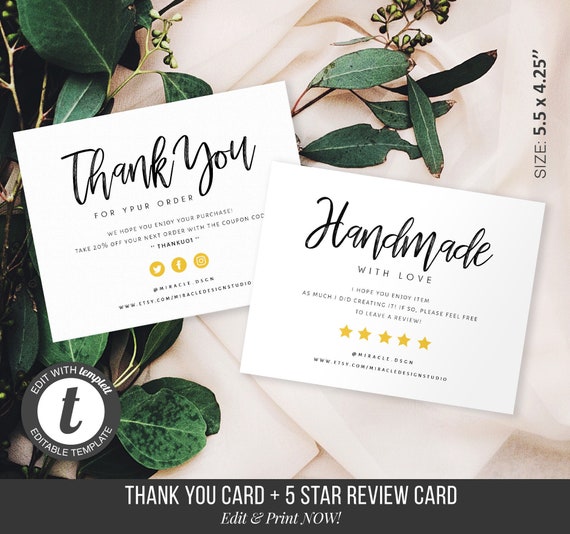 Business Thank You Cards Set Seller Card Printable Packaging Etsy ...